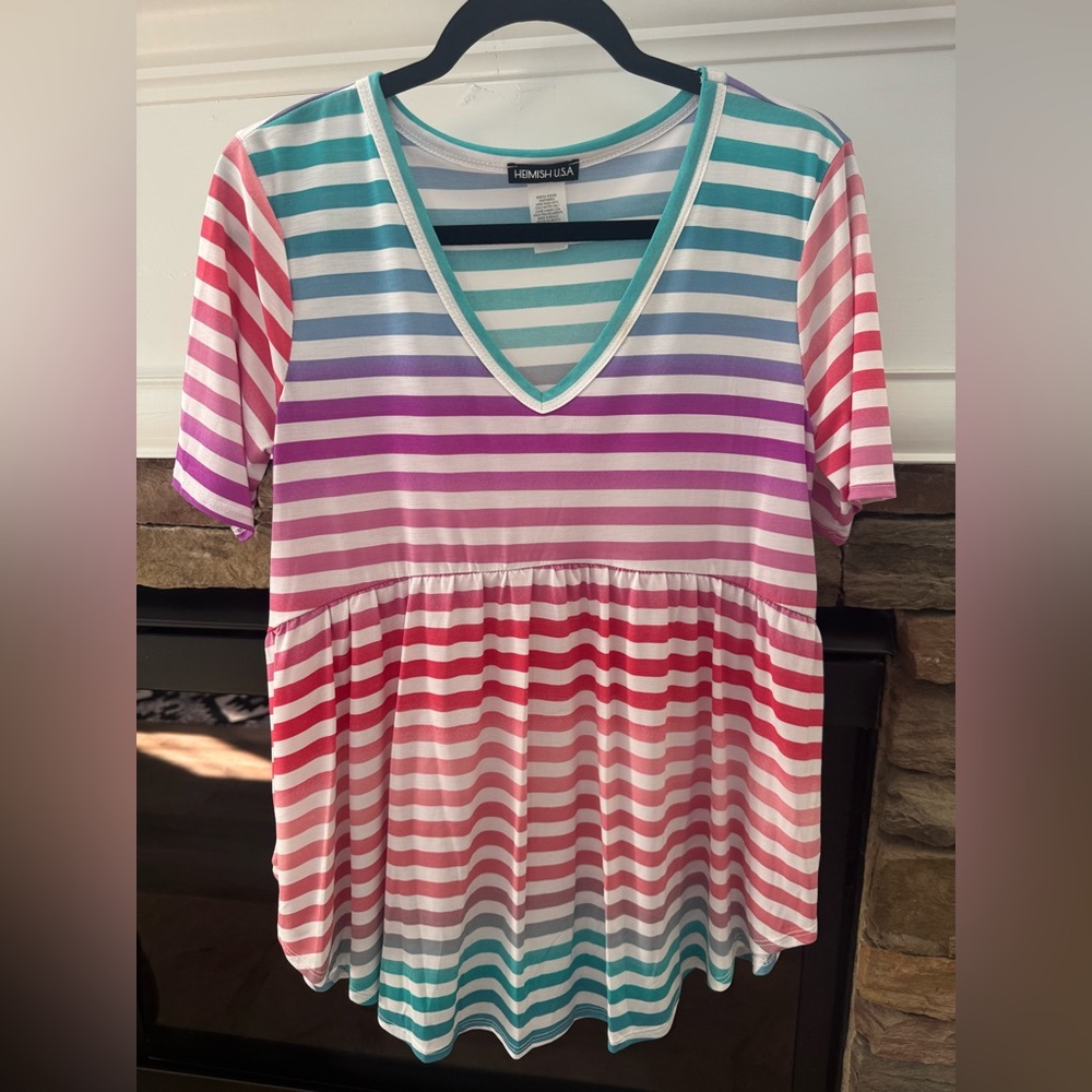Heimish USA Striped V-Neck Peplum Top - Multicolor